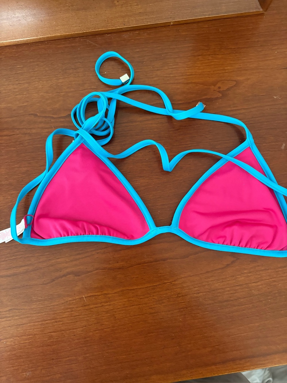 Victorias Secret Pink Triangle Bikini Top with Turquoise Trim - Small -NEW